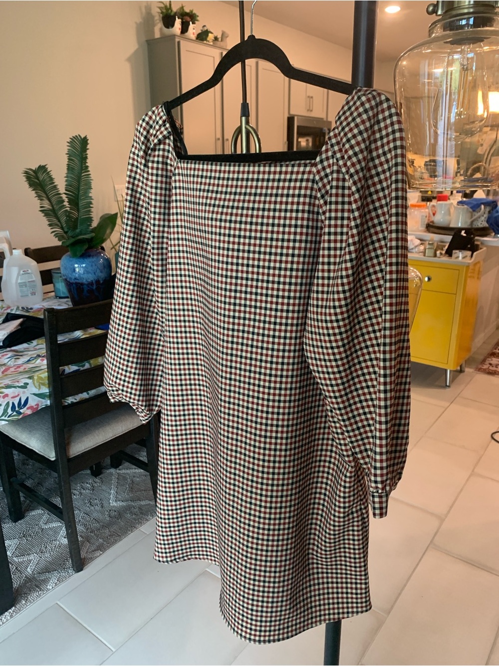 Zara Gingham Midi Dress in Black, Cream & Red L